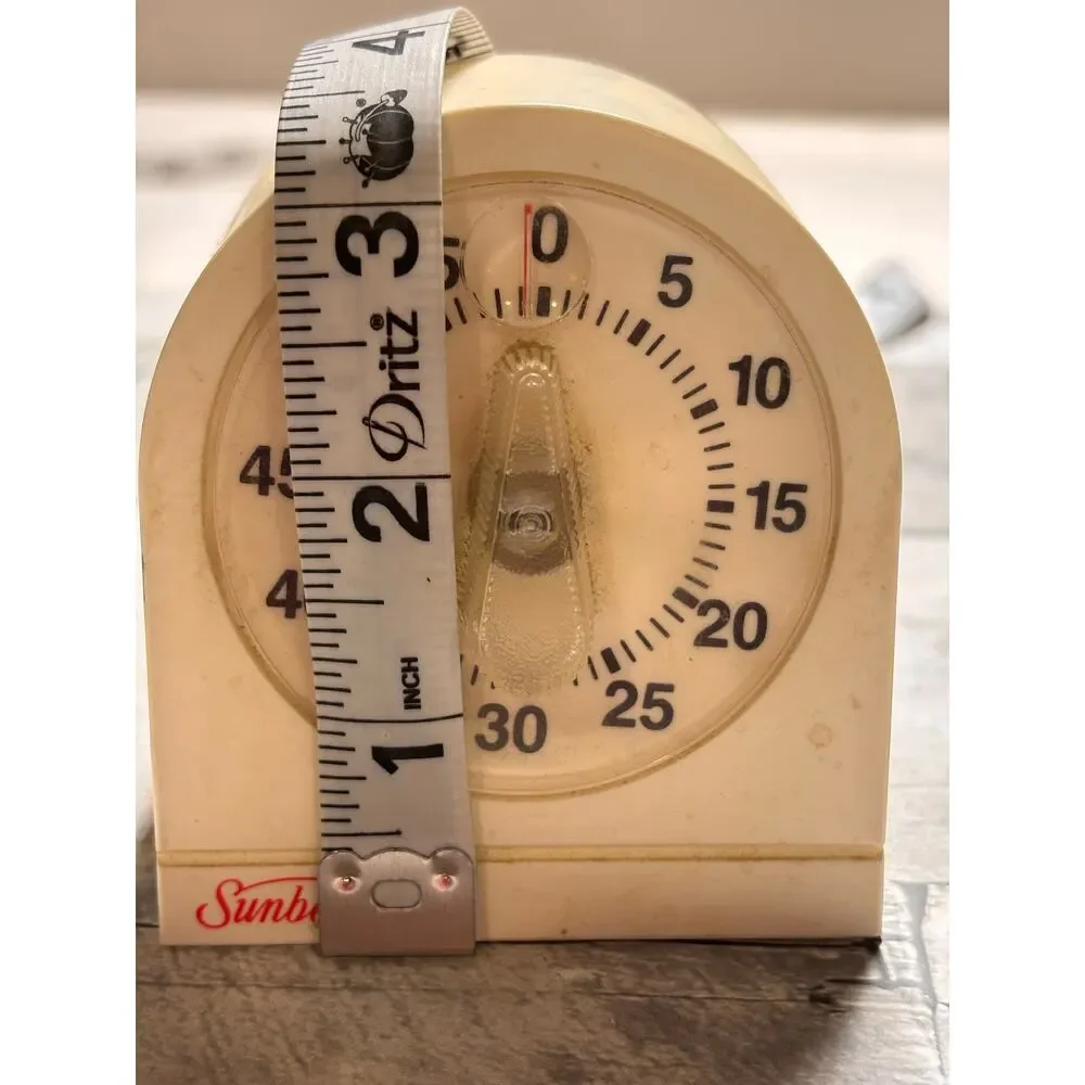 Vintage Sunbeam Food Timer 60 Minutes with Magnifier Loud Ring Alarm 3.25Hx3”W